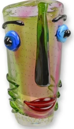Casa Padrino Designer Vase Gesicht Mehrfarbig 15,6 x 18,4 x H. 30 cm - Wohnzimmer Deko Vase - Dekorative Glasvase - Abstrakte Blumenvase - Deko Accessoires - Abstrakte Deko Vasen