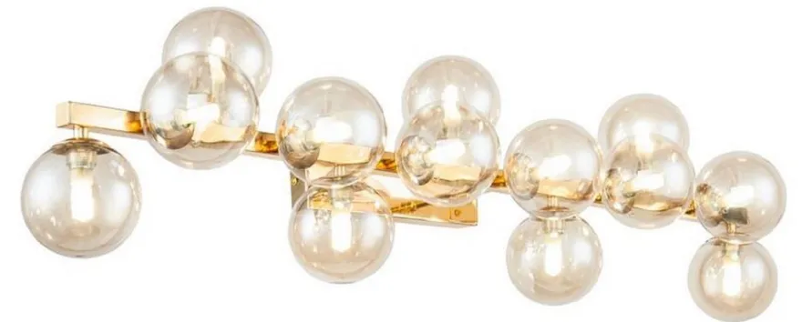 Casa Padrino Designer Wandleuchte Gold / Bernsteinfarben 95 x 23 x H. 24 cm - Moderne Wandlampe mit kugelförmigen Lampenschirmen