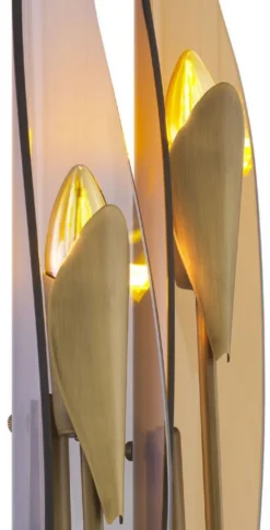 Casa Padrino Designer Wandleuchte Antik Messing / Bernsteinfarben / Grau 18,5 x 8 x H. 78 cm - Metall Wandlampe mit getönten Glas Lampenschirmen - Luxus Qualität