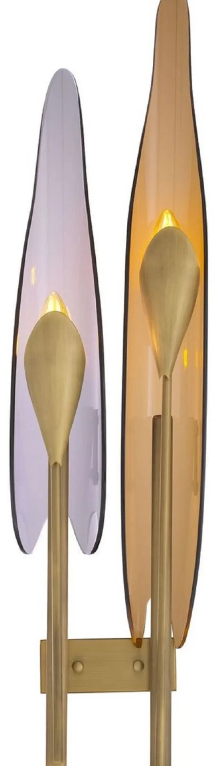 Casa Padrino Designer Wandleuchte Antik Messing / Bernsteinfarben / Grau 18,5 x 8 x H. 78 cm - Metall Wandlampe mit getönten Glas Lampenschirmen - Luxus Qualität