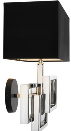 Casa Padrino Designer Wandleuchte in silber mit schwarzem Lampenschirm 35 x 18 x H. 38 cm - Luxus Wandlampe