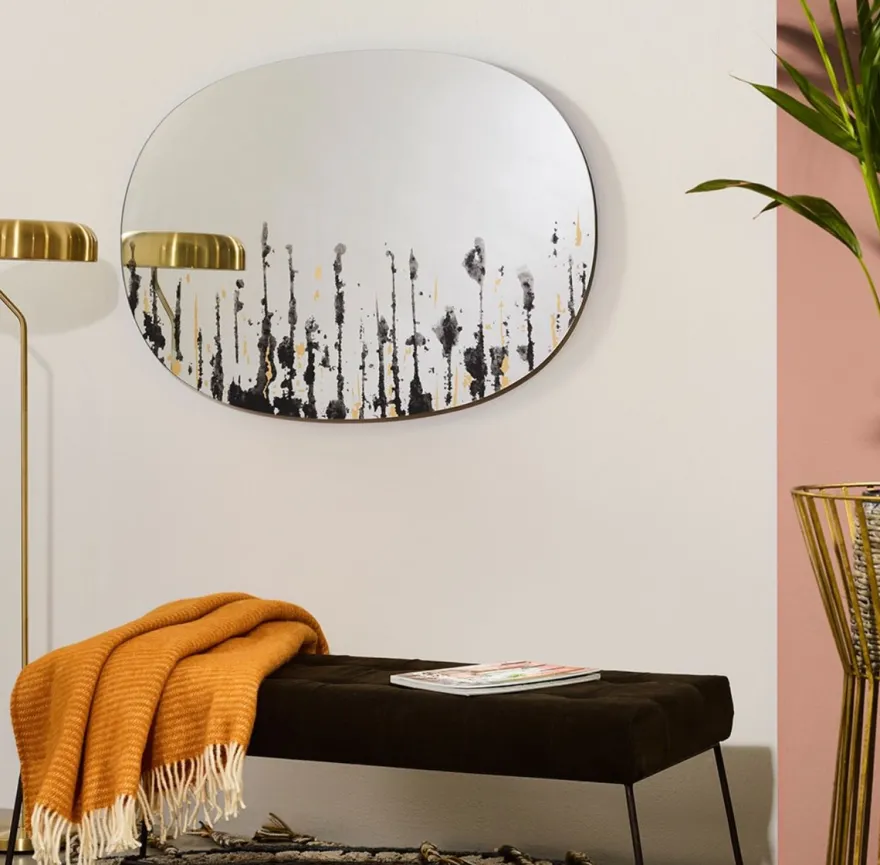 Casa Padrino Designer Wandspiegel Schwarz / Gold 76 x H. 110 cm - Luxus Wohnzimmer Spiegel