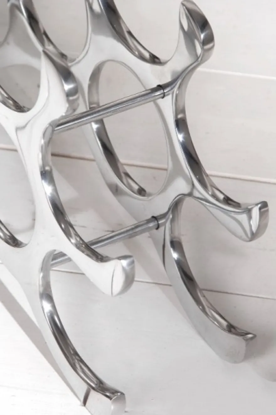 Casa Padrino Designer Weinregal für 10 Flaschen aus poliertem Aluminium - Silber, 48 x 11 x 28 cm