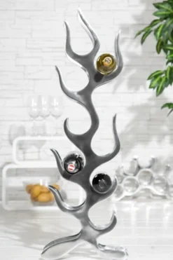 Casa Padrino Designer Weinregal für 9 Flaschen aus poliertem Aluminium - Silber, Höhe 93 cm, Breite 27 cm, Tiefe 14 cm