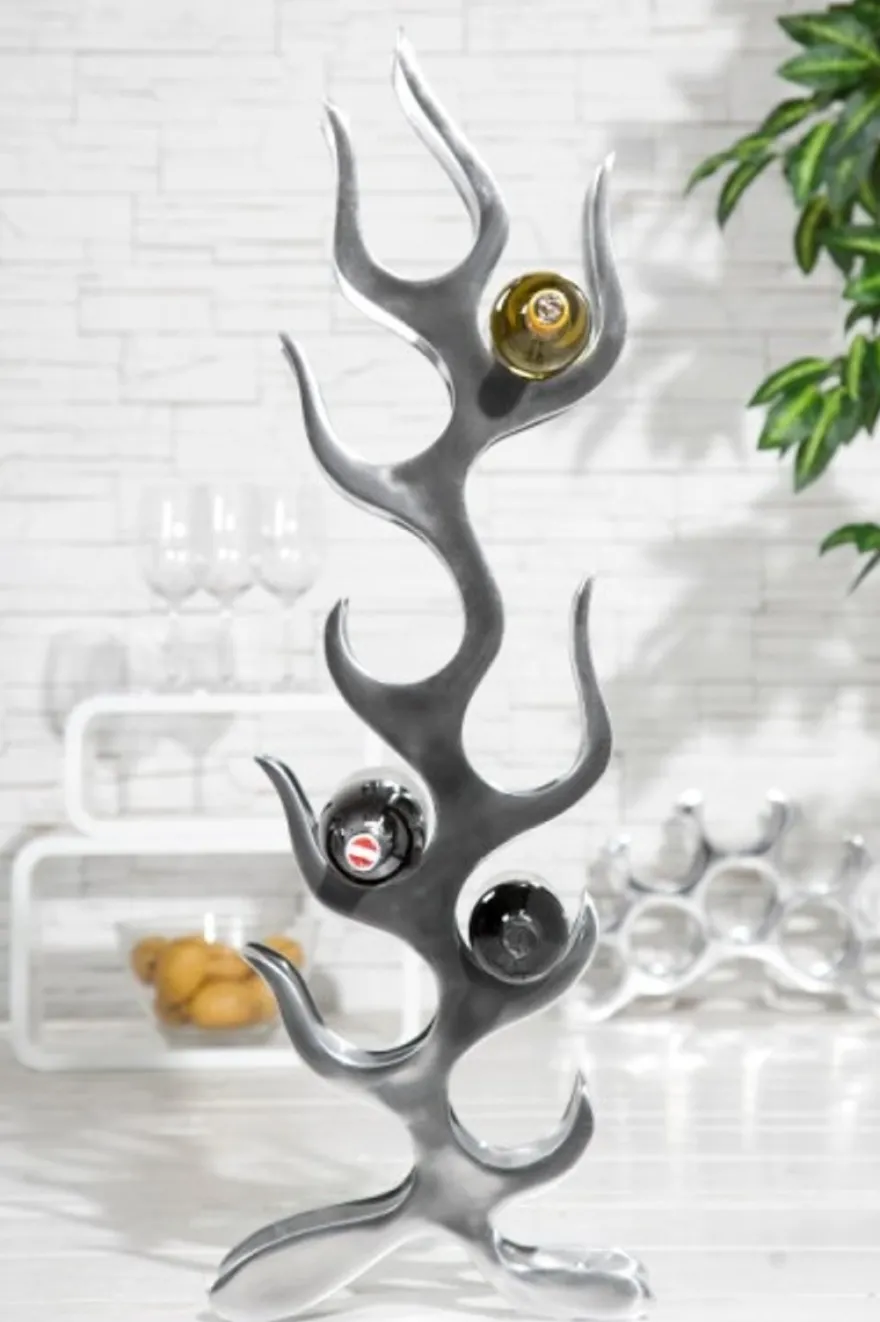 Casa Padrino Designer Weinregal für 9 Flaschen aus poliertem Aluminium - Silber, Höhe 93 cm, Breite 27 cm, Tiefe 14 cm