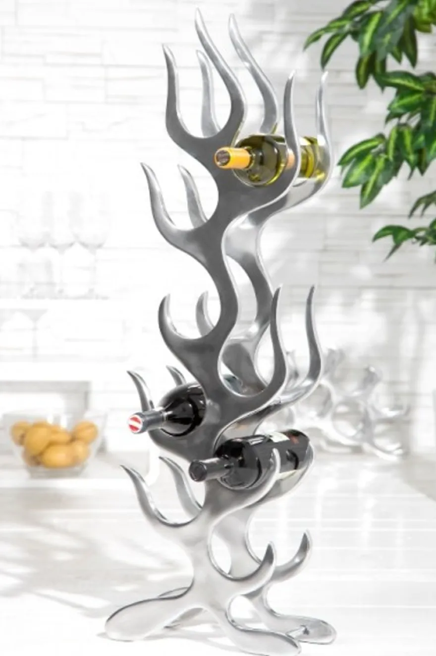Casa Padrino Designer Weinregal für 9 Flaschen aus poliertem Aluminium - Silber, Höhe 93 cm, Breite 27 cm, Tiefe 14 cm