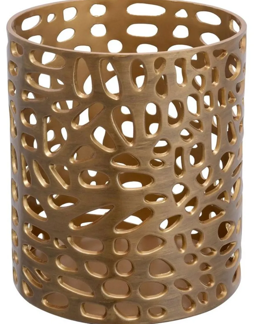 Casa Padrino Designer Windlicht / Kerzenleuchter Messing Finish ø 24,5 x H.27 cm - Luxus Windlicht