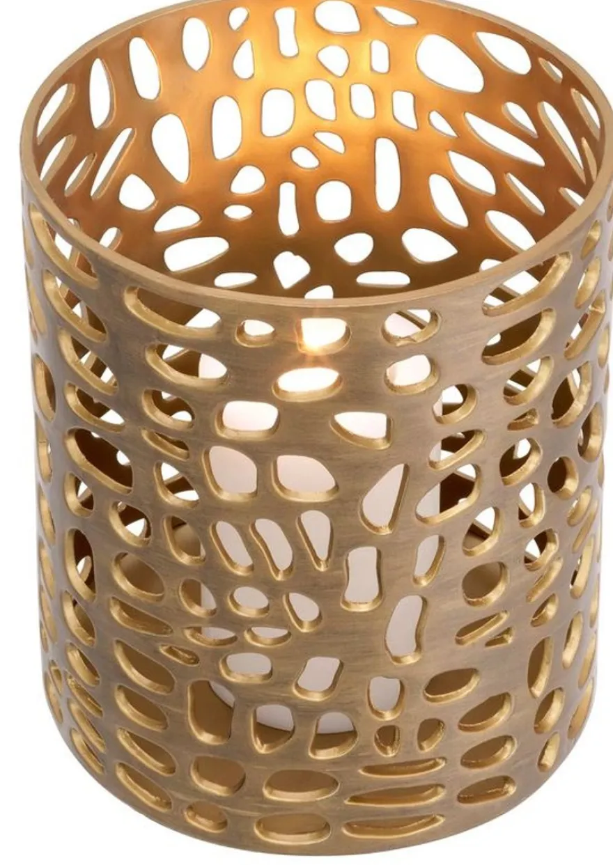 Casa Padrino Designer Windlicht / Kerzenleuchter Messing Finish ø 24,5 x H.27 cm - Luxus Windlicht