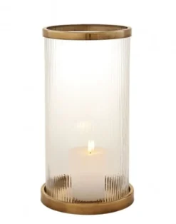 Casa Padrino Designer Windlicht Kerzenleuchter Antik-Messing Finish 23 x H. 42 cm
