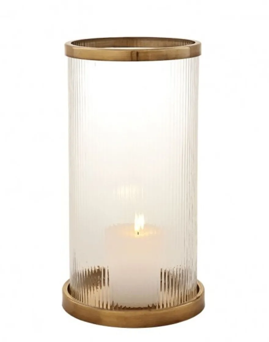 Casa Padrino Designer Windlicht Kerzenleuchter Antik-Messing Finish 23 x H. 42 cm