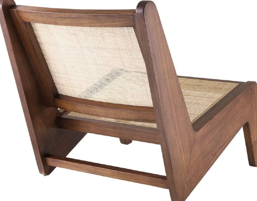 Casa Padrino Designer Wohnzimmer Sessel Braun / Naturfarben 75 x 89 x H. 77,5 cm - Massivholz Sessel mit handgewebtem Rattangeflecht - Luxus Möbel