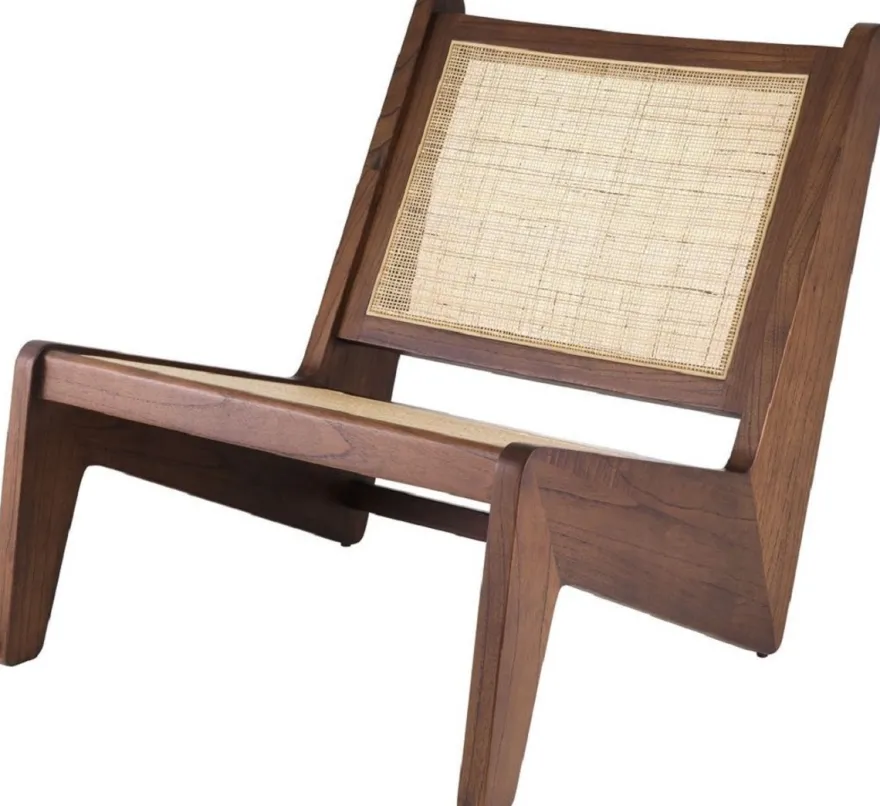 Casa Padrino Designer Wohnzimmer Sessel Braun / Naturfarben 75 x 89 x H. 77,5 cm - Massivholz Sessel mit handgewebtem Rattangeflecht - Luxus Möbel