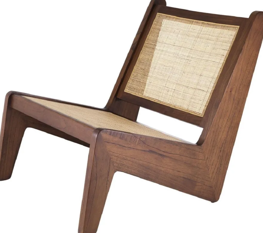 Casa Padrino Designer Wohnzimmer Sessel Braun / Naturfarben 75 x 89 x H. 77,5 cm - Massivholz Sessel mit handgewebtem Rattangeflecht - Luxus Möbel
