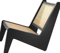 Casa Padrino Designer Wohnzimmer Sessel Schwarz / Naturfarben 75 x 89 x H. 77,5 cm - Massivholz Sessel mit handgewebtem Rattangeflecht - Luxus Möbel
