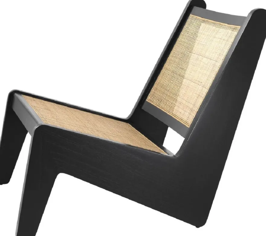 Casa Padrino Designer Wohnzimmer Sessel Schwarz / Naturfarben 75 x 89 x H. 77,5 cm - Massivholz Sessel mit handgewebtem Rattangeflecht - Luxus Möbel