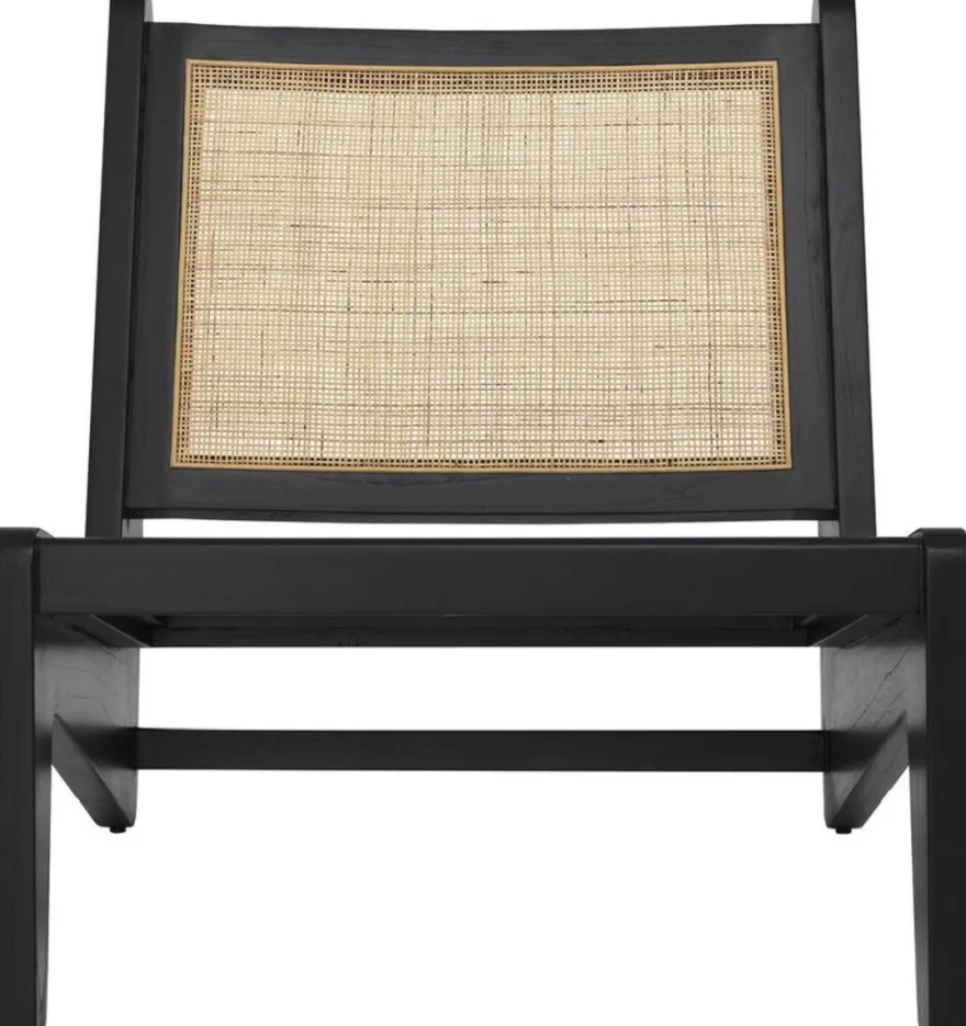 Casa Padrino Designer Wohnzimmer Sessel Schwarz / Naturfarben 75 x 89 x H. 77,5 cm - Massivholz Sessel mit handgewebtem Rattangeflecht - Luxus Möbel