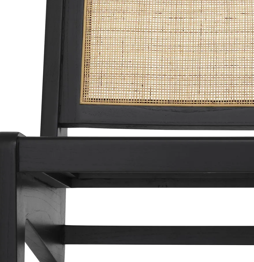 Casa Padrino Designer Wohnzimmer Sessel Schwarz / Naturfarben 75 x 89 x H. 77,5 cm - Massivholz Sessel mit handgewebtem Rattangeflecht - Luxus Möbel