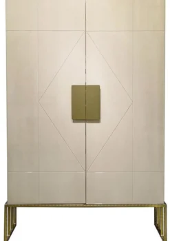 Casa Padrino Designer Wohnzimmerschrank Creme / Messing 120 x 45 x H. 175 cm - Wohnzimmer Möbel - Luxus Qualität