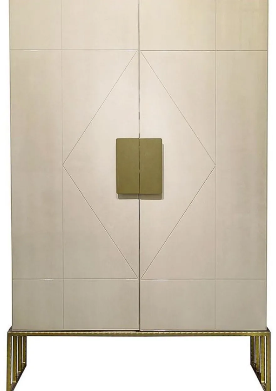 Casa Padrino Designer Wohnzimmerschrank Creme / Messing 120 x 45 x H. 175 cm - Wohnzimmer Möbel - Luxus Qualität