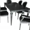 Casa Padrino Design Esszimmerset Schwarz/Silber, ausziehbarer Esstisch 180-230 cm und 6 Stühle