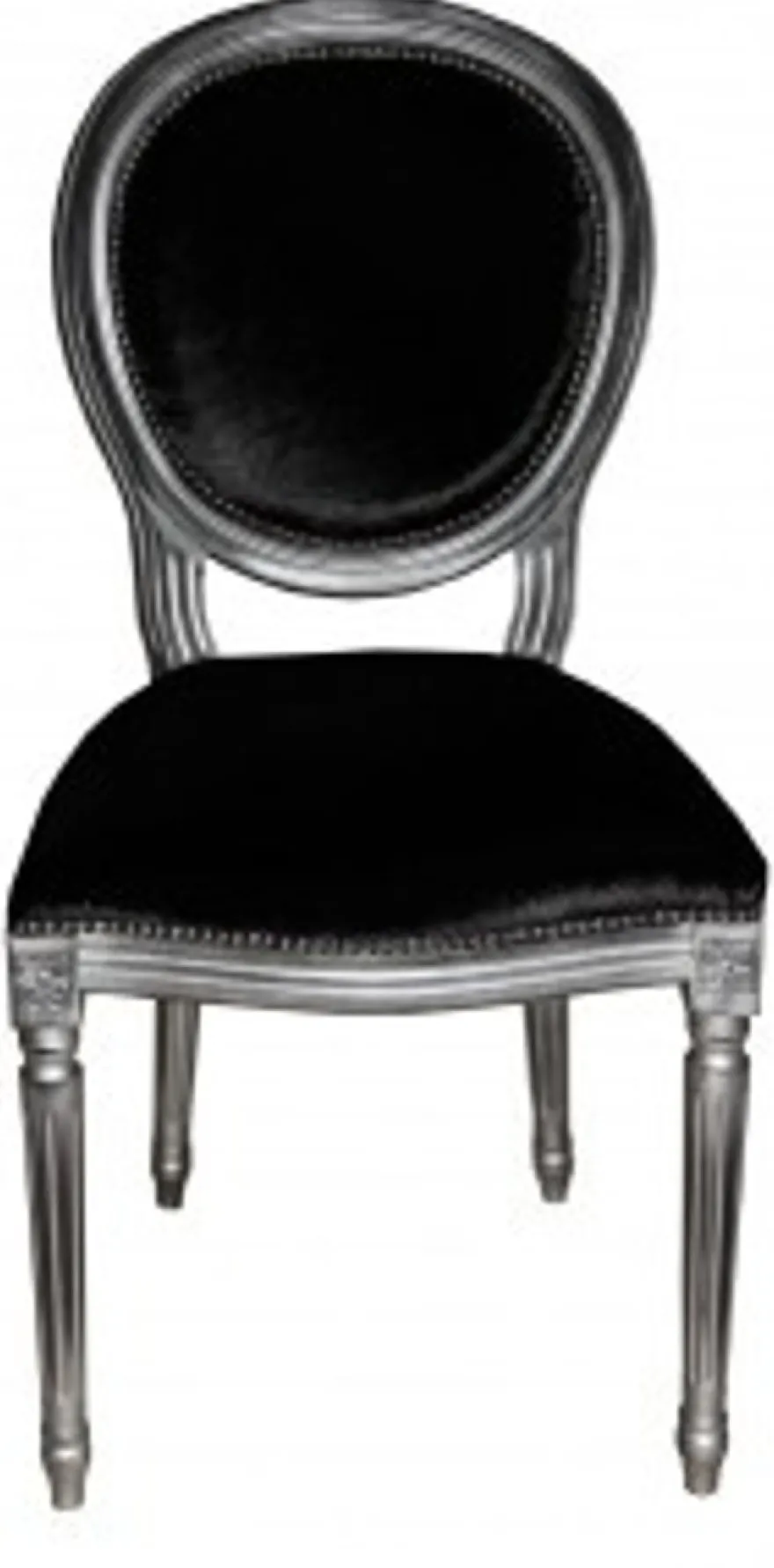 Casa Padrino Design Esszimmerset Schwarz/Silber, ausziehbarer Esstisch 180-230 cm und 6 Stühle
