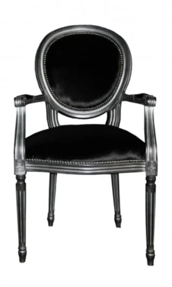 Casa Padrino Design Esszimmerset Schwarz/Silber, ausziehbarer Esstisch 180-230 cm und 6 Stühle