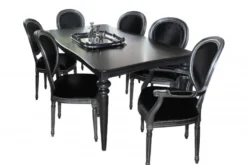 Casa Padrino Design Esszimmerset Schwarz/Silber, ausziehbarer Esstisch 180-230 cm und 6 Stühle