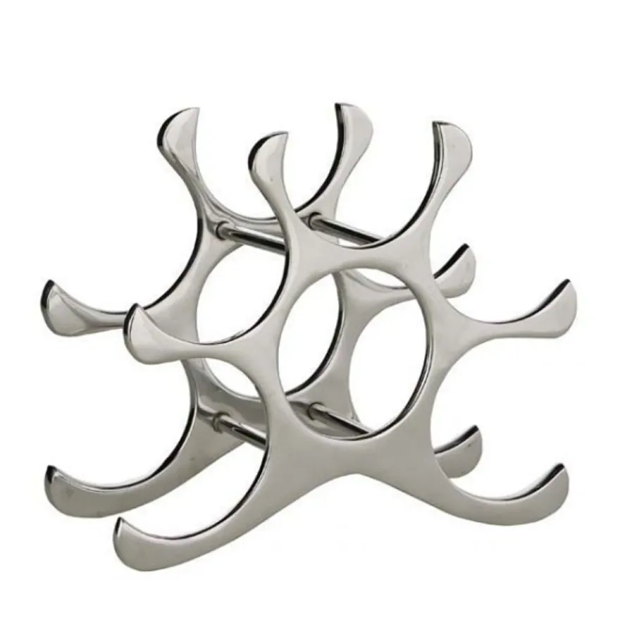 Casa Padrino Design Weinregal aus poliertem Aluminium für 6 Flaschen - Silber, H 35 cm, B 100 cm, T 15 cm