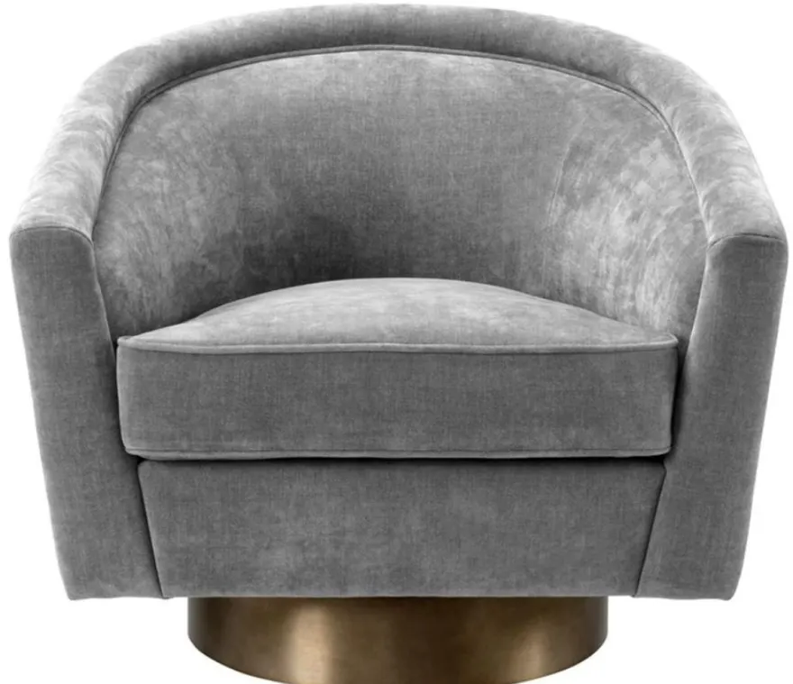 Casa Padrino Drehsessel Grau / Mattgold 85 x 76 x H. 76 cm - Luxus Wohnzimmermöbel