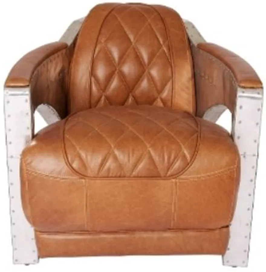 Casa Padrino Echtleder Club Sessel im englischen Stil Hellbraun / Silber 75 x 89 x H. 70 cm