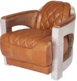 Casa Padrino Echtleder Club Sessel im englischen Stil Hellbraun / Silber 75 x 89 x H. 70 cm
