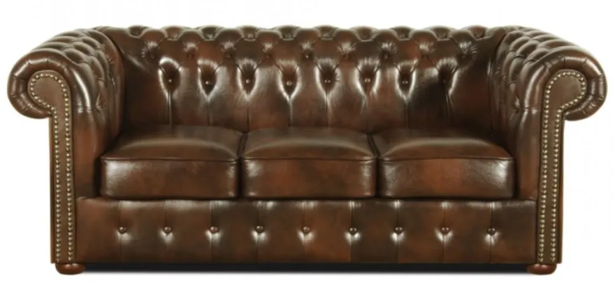 Casa Padrino Echtleder 3er Sofa Dunkelbraun 200 x 90 x H. 78 cm - Luxus Chesterfield Möbel