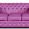 Casa Padrino Echtleder 3er Sofa Violett 200 x 90 x H. 78 cm - Luxus Chesterfield Möbel