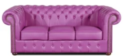 Casa Padrino Echtleder 3er Sofa Violett 200 x 90 x H. 78 cm - Luxus Chesterfield Möbel