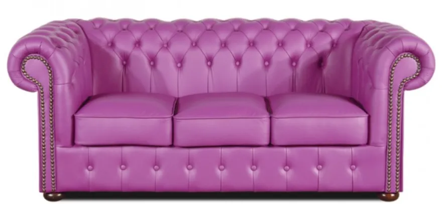 Casa Padrino Echtleder 3er Sofa Violett 200 x 90 x H. 78 cm - Luxus Chesterfield Möbel