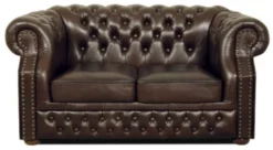 Casa Padrino Echtleder 2er Sofa Dunkelbraun 160 x 90 x H. 80 cm - Luxus Chesterfield Möbel