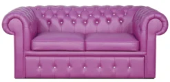 Casa Padrino Echtleder 2er Sofa in violett mit Swarowski Kristallsteinen 180 x 100 x H. 78 cm - Luxus Chesterfield Schlafsofa