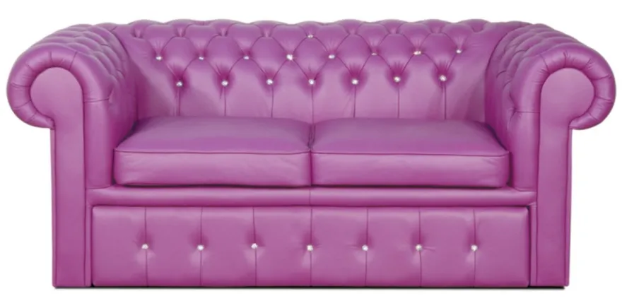 Casa Padrino Echtleder 2er Sofa in violett mit Swarowski Kristallsteinen 180 x 100 x H. 78 cm - Luxus Chesterfield Schlafsofa