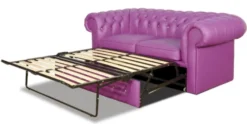Casa Padrino Echtleder 2er Sofa in violett mit Swarowski Kristallsteinen 180 x 100 x H. 78 cm - Luxus Chesterfield Schlafsofa
