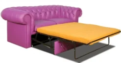 Casa Padrino Echtleder 2er Sofa in violett mit Swarowski Kristallsteinen 180 x 100 x H. 78 cm - Luxus Chesterfield Schlafsofa
