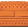Casa Padrino Echtleder 2er Sofa Orange 180 x 100 x H. 78 cm - Luxus Chesterfield Schlafsofa