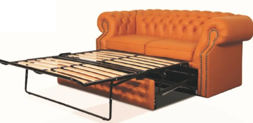 Casa Padrino Echtleder 2er Sofa Orange 180 x 100 x H. 78 cm - Luxus Chesterfield Schlafsofa