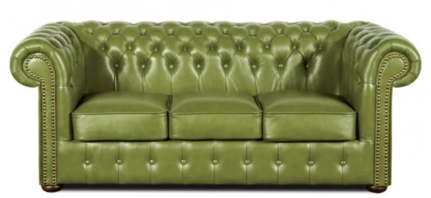 Casa Padrino Echtleder 3er Sofa Grün 200 x 90 x H. 78 cm - Luxus Chesterfield Möbel