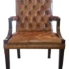 Casa Padrino Echtleder Esszimmerstuhl mit Armlehnen Braun / Dunkelbraun 60 x 60 x H. 100 cm - Chesterfield Möbel