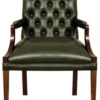 Casa Padrino Echtleder Esszimmerstuhl mit Armlehnen in dunkelgrün / braun 60 x 60 x H. 100 cm - Chesterfield Möbel