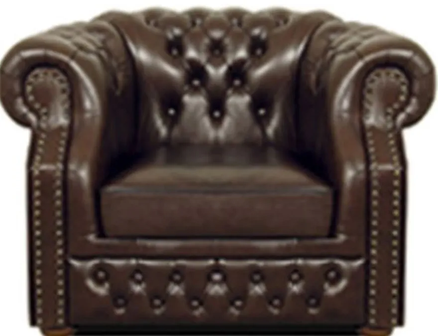Casa Padrino Echtleder Sessel Dunkelbraun 120 x 90 x H. 80 cm - Chesterfield Sessel