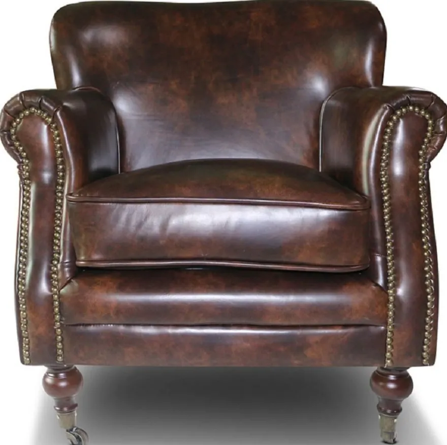 Casa Padrino Echtleder Sessel Braun - Eleganter Wohnzimmer Leder Sessel - Wohnzimmer Möbel - Echtleder Möbel