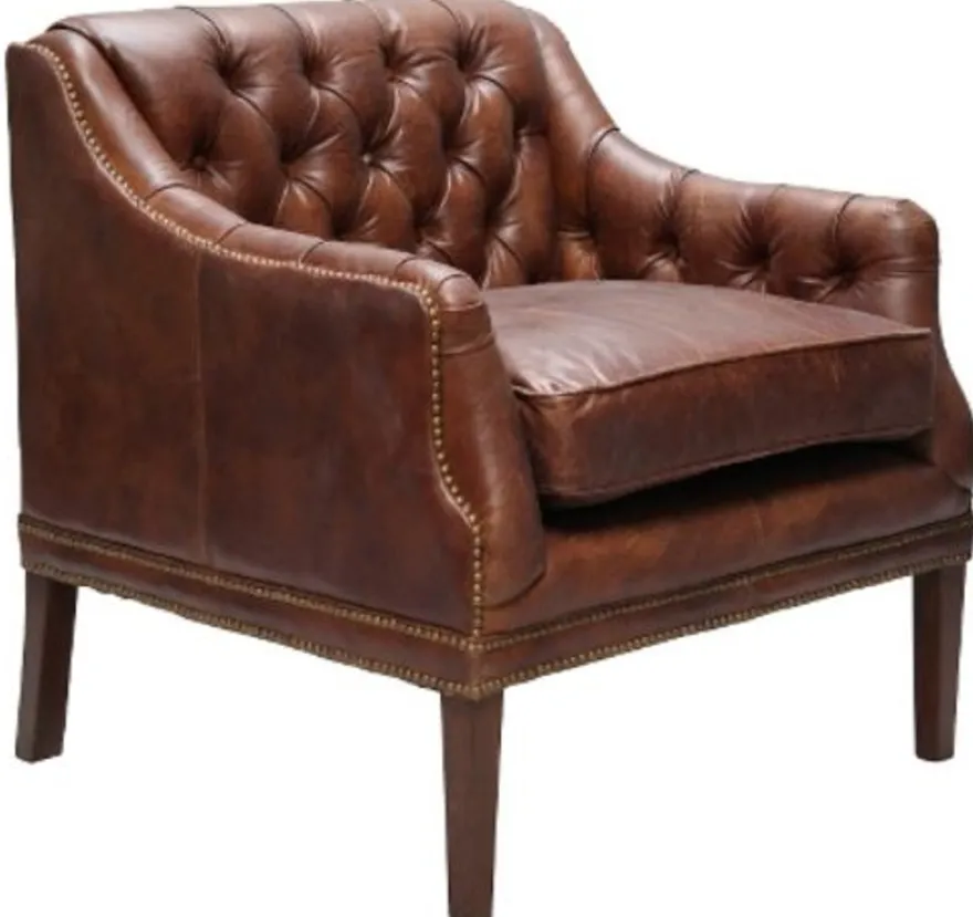 Casa Padrino Echtleder Wohnzimmer Sessel im englischen Stil, Dunkelbraun, 80 x 77 x H. 85 cm
