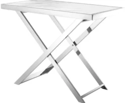Casa Padrino Edelstahl Konsole mit weißer Marmorplatte 110 x 60 x H. 87 cm - Luxus Wohnzimmermöbel
