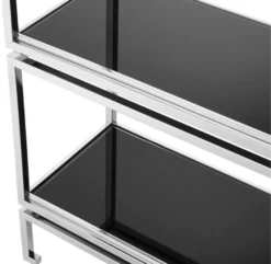 Casa Padrino Edelstahl Regalschrank mit schwarzen Glasplatten 90 x 35 x H. 223,5 cm - Luxus Wohnzimmerschrank